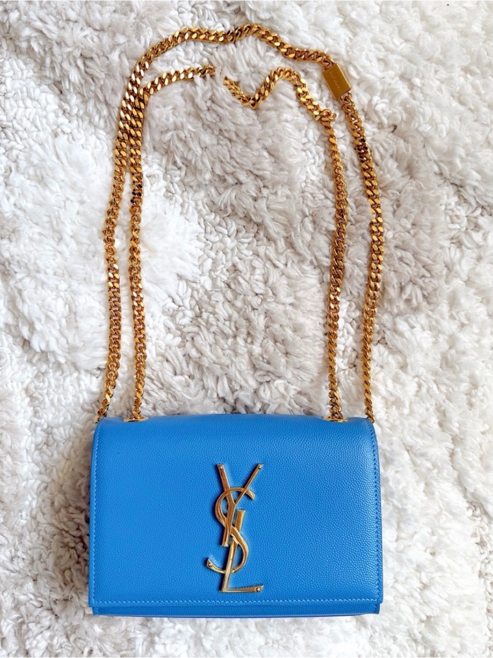 Saint Laurent YSL small Kate blue gold chain flap bag crossbody shoulder bag - Picture 5 of 14